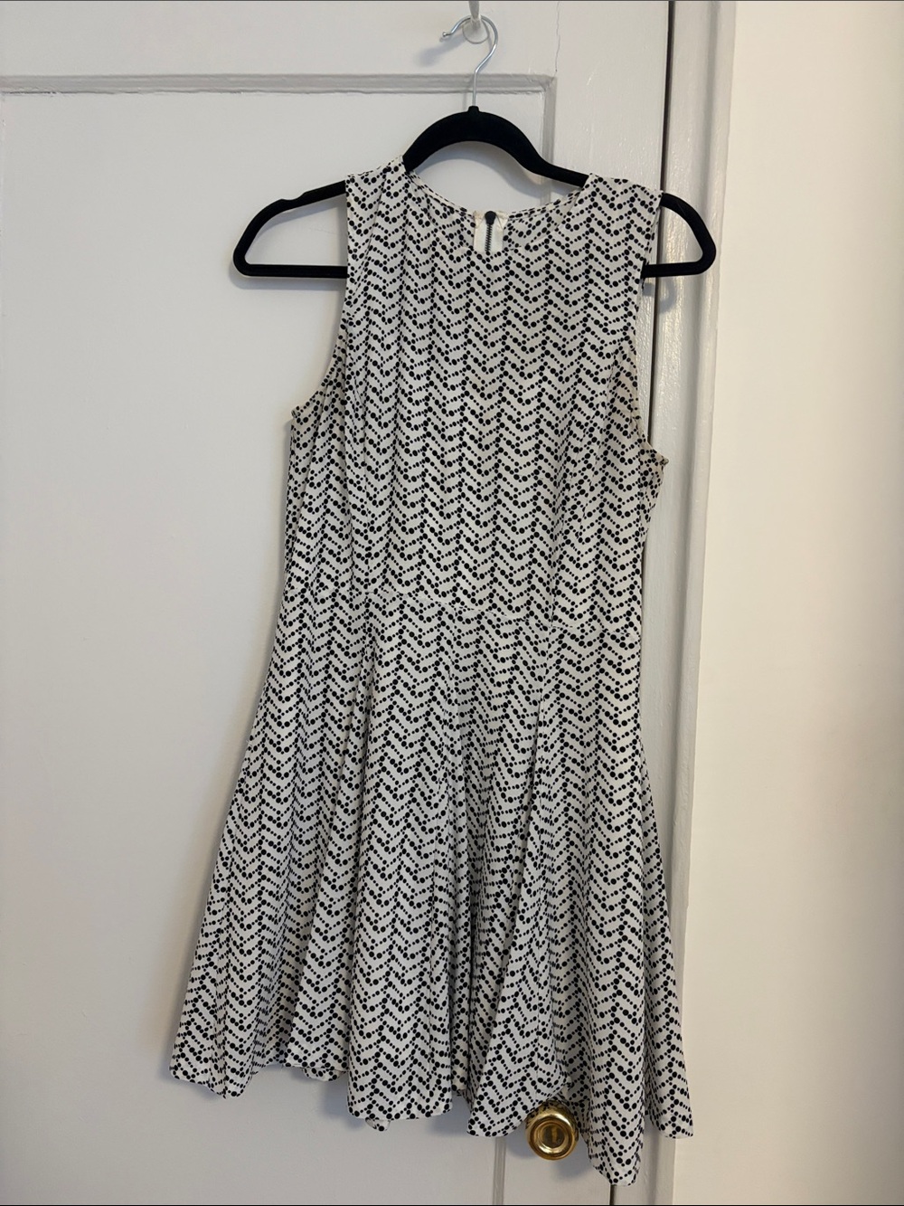 Armani Exchange Black & White Polka Dot Sleeveless Flared Mini Dress